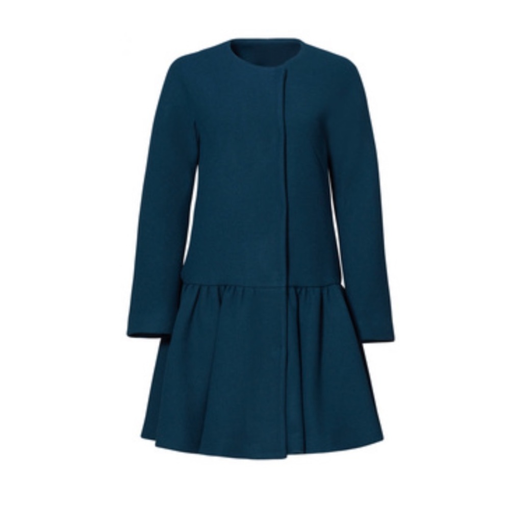 Milly Teal Wool Flounce Coat